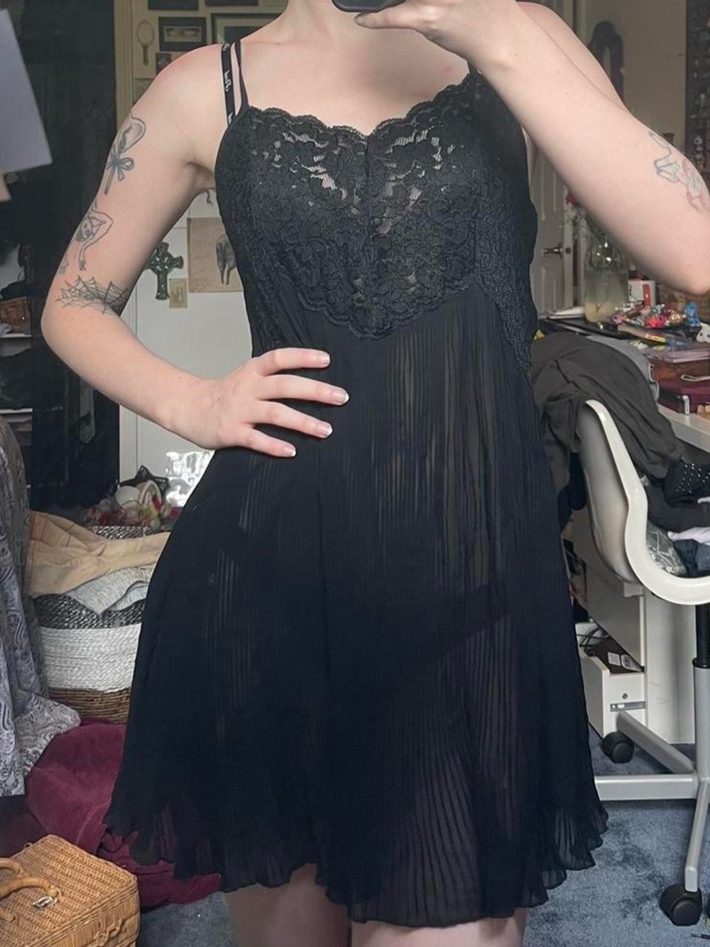 Black Lace Pleated Nightdress - Women Intimates & Sleepwear